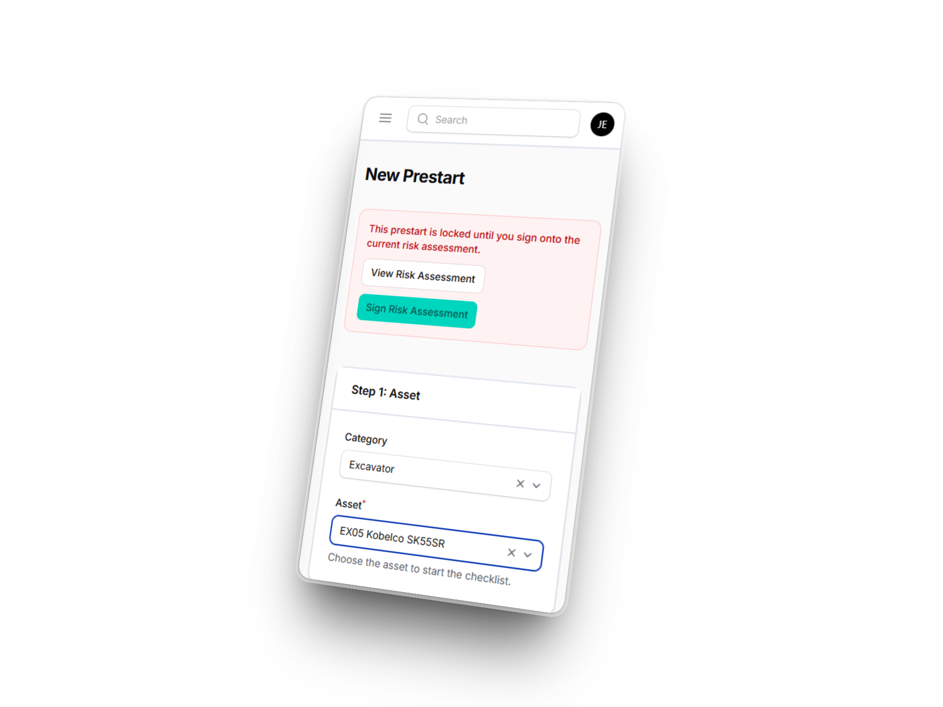 Mobile prestart screenshot